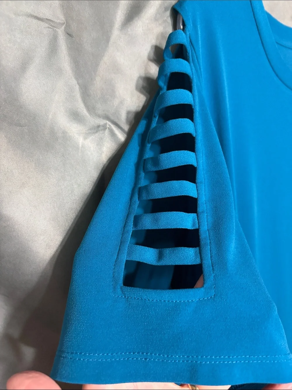 Michael Kors Teal Blue Ladder-Sleeve Midi Dress